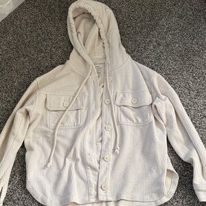 Cream Hooded Button-Up Jacket